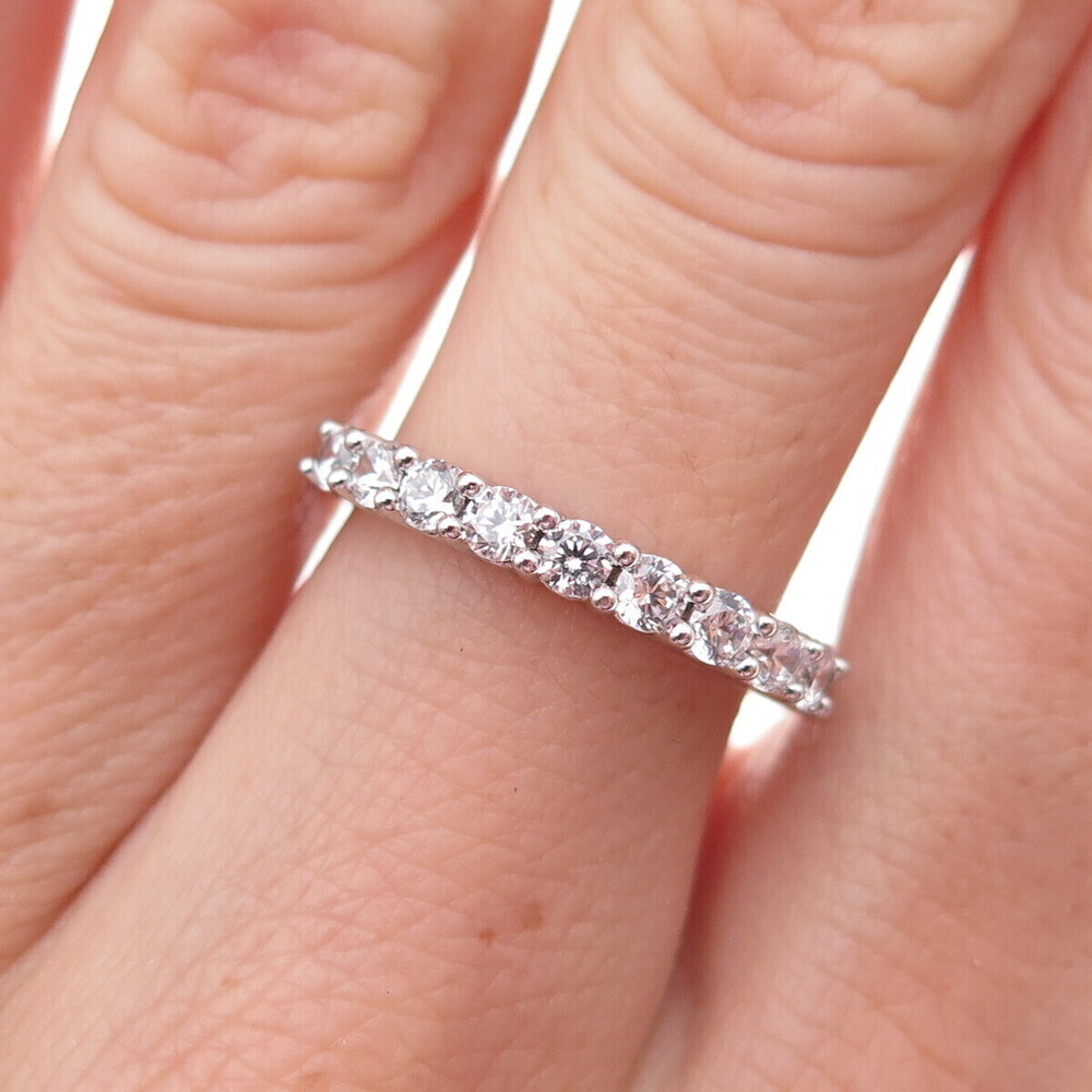 JH Young 925 Sterling Silver Round-Cut C Z Half Eternity Band Ring Size 7